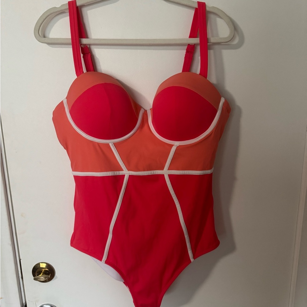 Colorblock Swimsuit with Red and Orange Accents